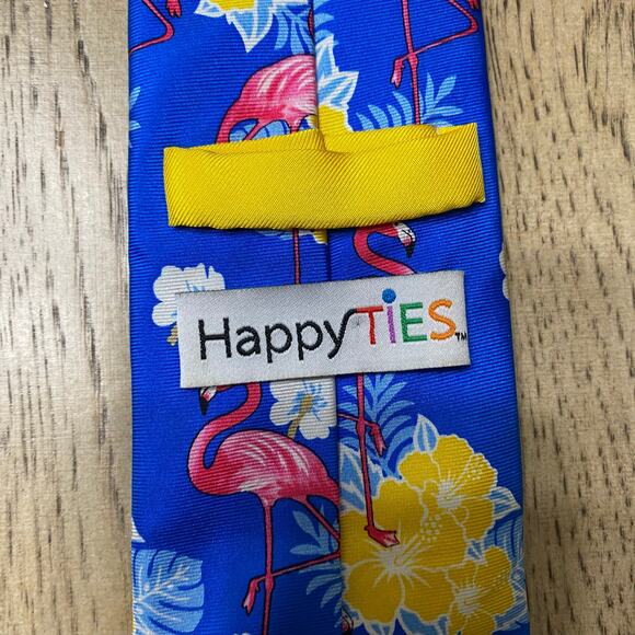 Happy Ties‎ Blue Hawaiian Tropical Flamingo Tie - Picture 3 of 4